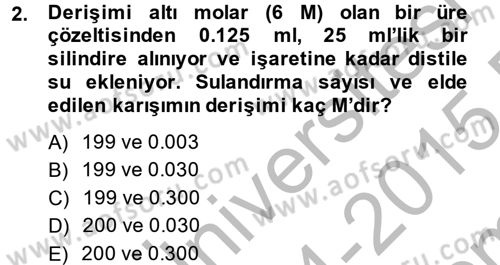 Veteriner Laboratuvar Teknikleri ve Prensipleri Dersi 2014 - 2015 Yılı (Final) Dönem Sonu Sınav Soruları 2. Soru