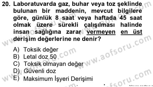 Veteriner Laboratuvar Teknikleri ve Prensipleri Dersi 2014 - 2015 Yılı (Final) Dönem Sonu Sınav Soruları 20. Soru