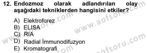 Veteriner Laboratuvar Teknikleri ve Prensipleri Dersi 2014 - 2015 Yılı Tek Ders Sınav Soruları 12. Soru