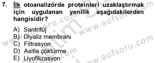 Veteriner Laboratuvar Teknikleri ve Prensipleri Dersi 2014 - 2015 Yılı Tek Ders Sınav Soruları 7. Soru