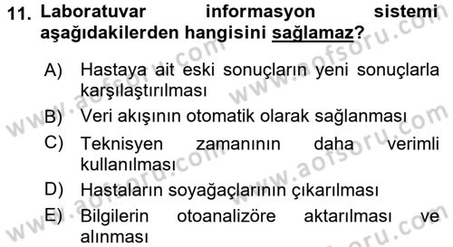 Veteriner Laboratuvar Teknikleri ve Prensipleri Dersi 2015 - 2016 Yılı (Vize) Ara Sınav Soruları 11. Soru