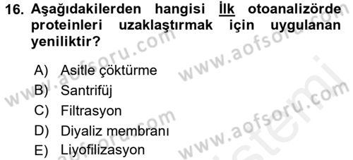 Veteriner Laboratuvar Teknikleri ve Prensipleri Dersi 2015 - 2016 Yılı (Vize) Ara Sınav Soruları 16. Soru