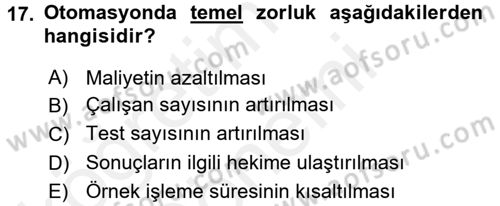 Veteriner Laboratuvar Teknikleri ve Prensipleri Dersi 2015 - 2016 Yılı (Vize) Ara Sınav Soruları 17. Soru