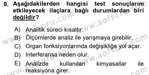 Veteriner Laboratuvar Teknikleri ve Prensipleri Dersi 2015 - 2016 Yılı Tek Ders Sınav Soruları 9. Soru