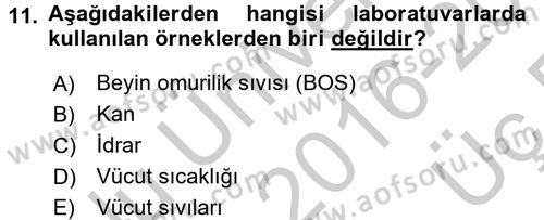 Veteriner Laboratuvar Teknikleri ve Prensipleri Dersi 2016 - 2017 Yılı 3 Ders Sınav Soruları 11. Soru