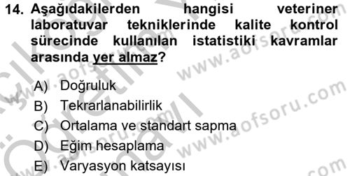 Veteriner Laboratuvar Teknikleri ve Prensipleri Dersi 2016 - 2017 Yılı 3 Ders Sınav Soruları 14. Soru