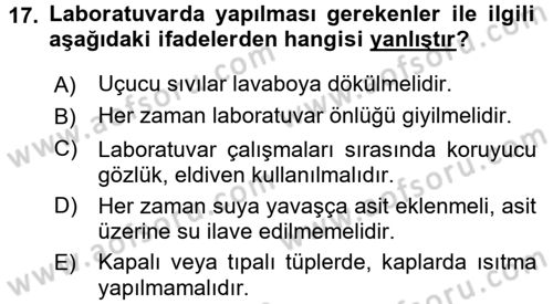 Veteriner Laboratuvar Teknikleri ve Prensipleri Dersi 2016 - 2017 Yılı 3 Ders Sınav Soruları 17. Soru