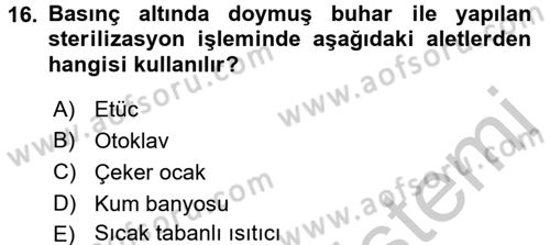 Veteriner Laboratuvar Teknikleri ve Prensipleri Dersi 2016 - 2017 Yılı (Vize) Ara Sınav Soruları 16. Soru