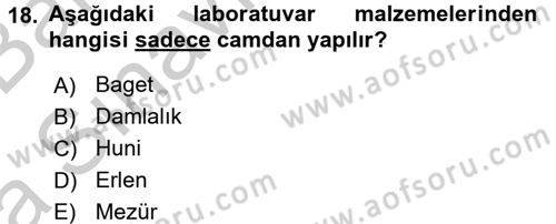 Veteriner Laboratuvar Teknikleri ve Prensipleri Dersi 2016 - 2017 Yılı (Vize) Ara Sınav Soruları 18. Soru