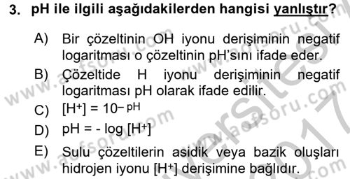 Veteriner Laboratuvar Teknikleri ve Prensipleri Dersi 2016 - 2017 Yılı (Vize) Ara Sınav Soruları 3. Soru