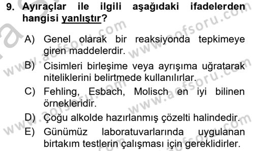 Veteriner Laboratuvar Teknikleri ve Prensipleri Dersi 2016 - 2017 Yılı (Vize) Ara Sınav Soruları 9. Soru
