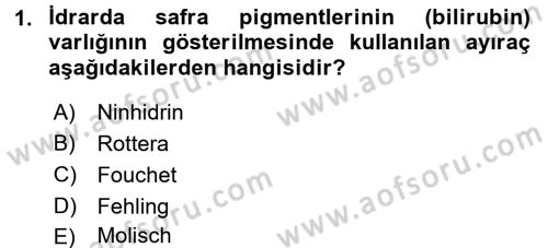 Veteriner Laboratuvar Teknikleri ve Prensipleri Dersi 2016 - 2017 Yılı (Final) Dönem Sonu Sınav Soruları 1. Soru