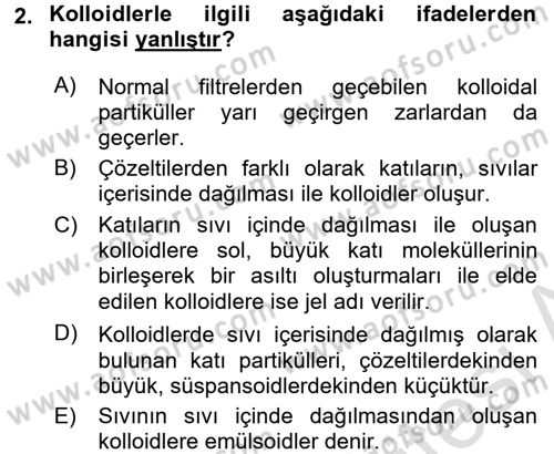 Veteriner Laboratuvar Teknikleri ve Prensipleri Dersi 2016 - 2017 Yılı (Final) Dönem Sonu Sınav Soruları 2. Soru