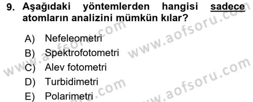 Veteriner Laboratuvar Teknikleri ve Prensipleri Dersi 2016 - 2017 Yılı (Final) Dönem Sonu Sınav Soruları 9. Soru