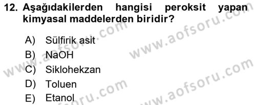 Veteriner Laboratuvar Teknikleri ve Prensipleri Dersi 2017 - 2018 Yılı 3 Ders Sınav Soruları 12. Soru