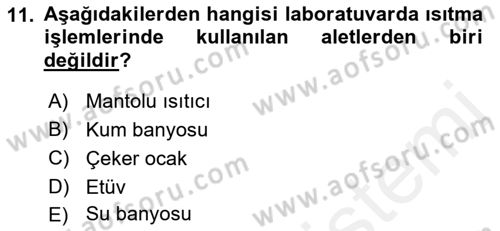 Veteriner Laboratuvar Teknikleri ve Prensipleri Dersi 2017 - 2018 Yılı (Vize) Ara Sınav Soruları 11. Soru