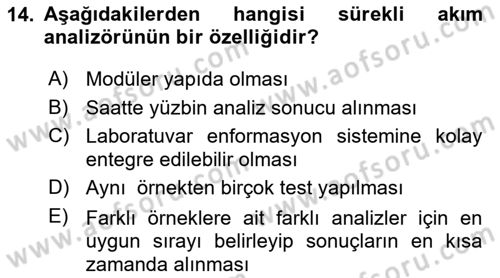 Veteriner Laboratuvar Teknikleri ve Prensipleri Dersi 2017 - 2018 Yılı (Vize) Ara Sınav Soruları 14. Soru
