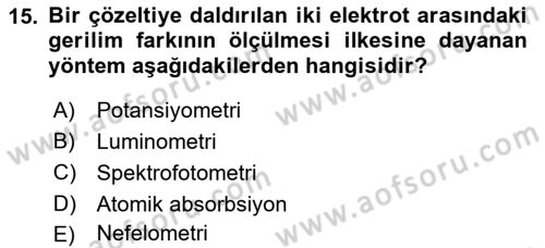 Veteriner Laboratuvar Teknikleri ve Prensipleri Dersi 2017 - 2018 Yılı (Vize) Ara Sınav Soruları 15. Soru