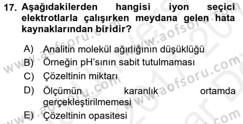 Veteriner Laboratuvar Teknikleri ve Prensipleri Dersi 2017 - 2018 Yılı (Vize) Ara Sınav Soruları 17. Soru