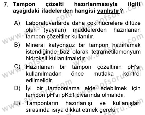 Veteriner Laboratuvar Teknikleri ve Prensipleri Dersi 2017 - 2018 Yılı (Vize) Ara Sınav Soruları 7. Soru
