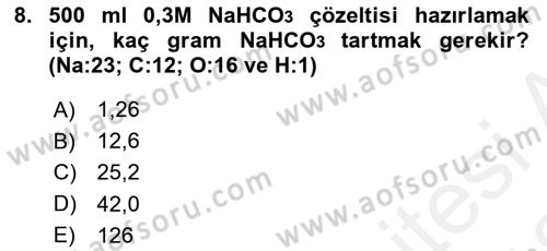 Veteriner Laboratuvar Teknikleri ve Prensipleri Dersi 2017 - 2018 Yılı (Vize) Ara Sınav Soruları 8. Soru
