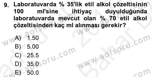 Veteriner Laboratuvar Teknikleri ve Prensipleri Dersi 2017 - 2018 Yılı (Vize) Ara Sınav Soruları 9. Soru