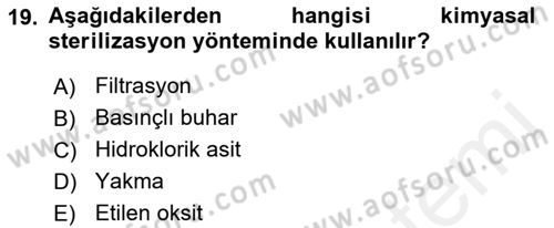 Veteriner Laboratuvar Teknikleri ve Prensipleri Dersi 2017 - 2018 Yılı (Final) Dönem Sonu Sınav Soruları 19. Soru