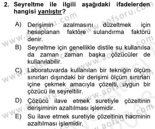 Veteriner Laboratuvar Teknikleri ve Prensipleri Dersi 2017 - 2018 Yılı (Final) Dönem Sonu Sınav Soruları 2. Soru