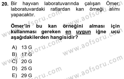 Veteriner Laboratuvar Teknikleri ve Prensipleri Dersi 2017 - 2018 Yılı (Final) Dönem Sonu Sınav Soruları 20. Soru