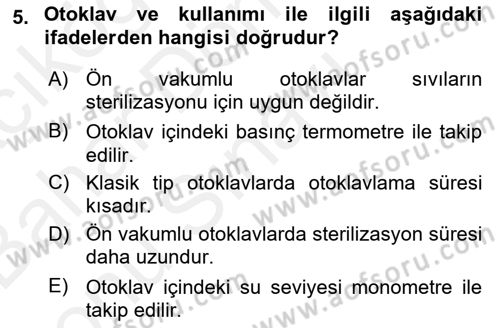 Veteriner Laboratuvar Teknikleri ve Prensipleri Dersi 2017 - 2018 Yılı (Final) Dönem Sonu Sınav Soruları 5. Soru