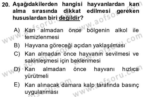 Veteriner Laboratuvar Teknikleri ve Prensipleri Dersi 2018 - 2019 Yılı 3 Ders Sınav Soruları 20. Soru