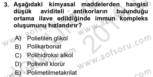 Veteriner Laboratuvar Teknikleri ve Prensipleri Dersi 2018 - 2019 Yılı 3 Ders Sınav Soruları 3. Soru