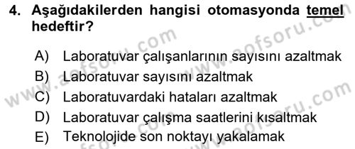 Veteriner Laboratuvar Teknikleri ve Prensipleri Dersi 2018 - 2019 Yılı 3 Ders Sınav Soruları 4. Soru