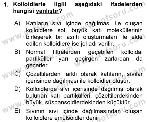 Veteriner Laboratuvar Teknikleri ve Prensipleri Dersi 2018 - 2019 Yılı (Vize) Ara Sınav Soruları 1. Soru
