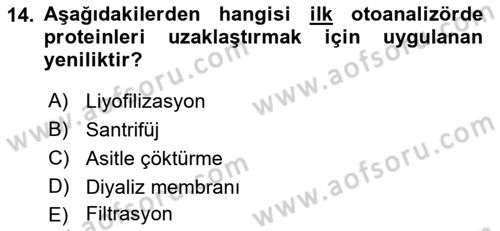 Veteriner Laboratuvar Teknikleri ve Prensipleri Dersi 2018 - 2019 Yılı (Vize) Ara Sınav Soruları 14. Soru