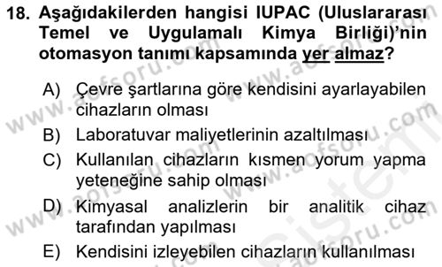 Veteriner Laboratuvar Teknikleri ve Prensipleri Dersi 2018 - 2019 Yılı (Vize) Ara Sınav Soruları 18. Soru
