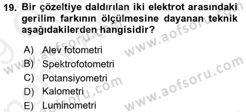 Veteriner Laboratuvar Teknikleri ve Prensipleri Dersi 2018 - 2019 Yılı (Vize) Ara Sınav Soruları 19. Soru