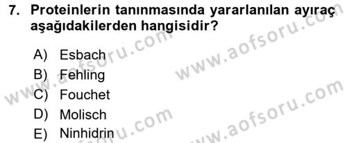 Veteriner Laboratuvar Teknikleri ve Prensipleri Dersi 2018 - 2019 Yılı (Vize) Ara Sınav Soruları 7. Soru