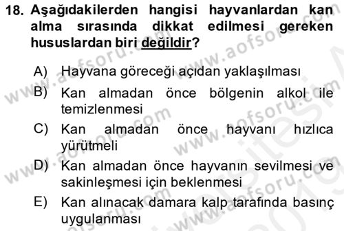 Veteriner Laboratuvar Teknikleri ve Prensipleri Dersi 2018 - 2019 Yılı (Final) Dönem Sonu Sınav Soruları 18. Soru