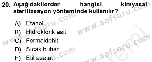 Veteriner Laboratuvar Teknikleri ve Prensipleri Dersi 2018 - 2019 Yılı (Final) Dönem Sonu Sınav Soruları 20. Soru