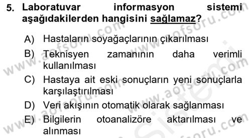 Veteriner Laboratuvar Teknikleri ve Prensipleri Dersi 2018 - 2019 Yılı (Final) Dönem Sonu Sınav Soruları 5. Soru