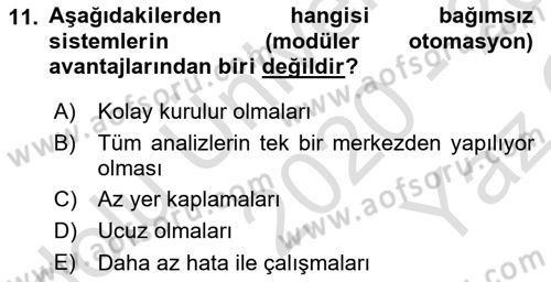 Veteriner Laboratuvar Teknikleri ve Prensipleri Dersi 2020 - 2021 Yılı Yaz Okulu Sınav Soruları 11. Soru