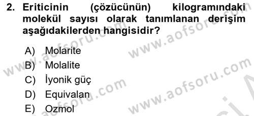 Veteriner Laboratuvar Teknikleri ve Prensipleri Dersi 2020 - 2021 Yılı Yaz Okulu Sınav Soruları 2. Soru
