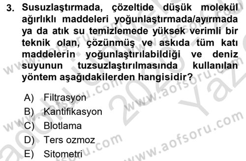 Veteriner Laboratuvar Teknikleri ve Prensipleri Dersi 2020 - 2021 Yılı Yaz Okulu Sınav Soruları 3. Soru