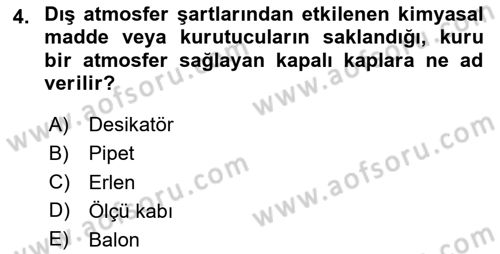 Veteriner Laboratuvar Teknikleri ve Prensipleri Dersi 2020 - 2021 Yılı Yaz Okulu Sınav Soruları 4. Soru