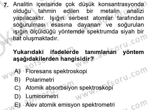 Veteriner Laboratuvar Teknikleri ve Prensipleri Dersi 2020 - 2021 Yılı Yaz Okulu Sınav Soruları 7. Soru