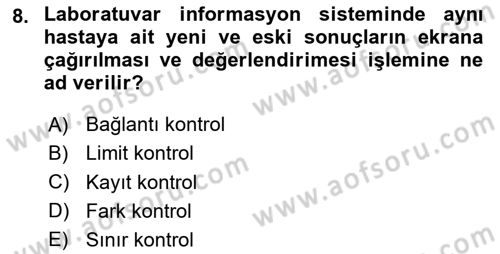 Veteriner Laboratuvar Teknikleri ve Prensipleri Dersi 2020 - 2021 Yılı Yaz Okulu Sınav Soruları 8. Soru