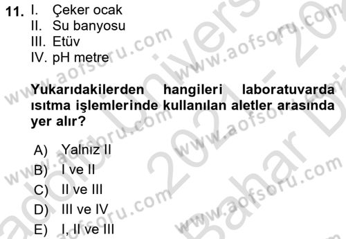 Veteriner Laboratuvar Teknikleri ve Prensipleri Dersi 2021 - 2022 Yılı (Vize) Ara Sınav Soruları 11. Soru