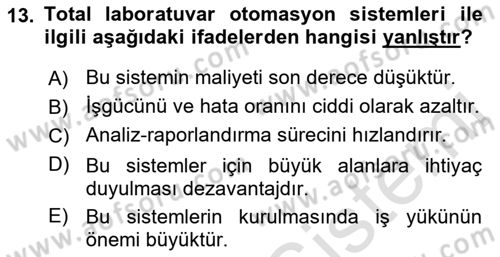 Veteriner Laboratuvar Teknikleri ve Prensipleri Dersi 2021 - 2022 Yılı (Vize) Ara Sınav Soruları 13. Soru