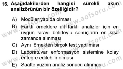 Veteriner Laboratuvar Teknikleri ve Prensipleri Dersi 2021 - 2022 Yılı (Vize) Ara Sınav Soruları 16. Soru